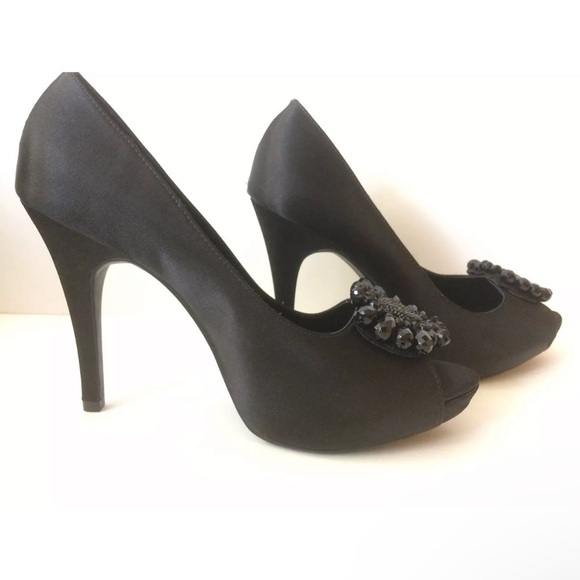 Apt 9 Arden Open Toe Satin Stiletto High Heel Black Beaded Decoration Size 9 - Picture 11 of 12